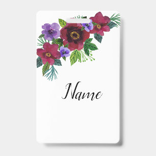 Watercolor beautiful flowers romantic marble elega ID badge