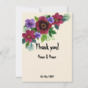 Watercolor beautiful flowers romantic marble elega thank you card