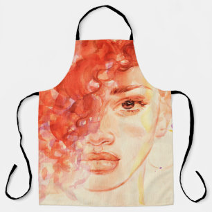Watercolor beautiful girl apron