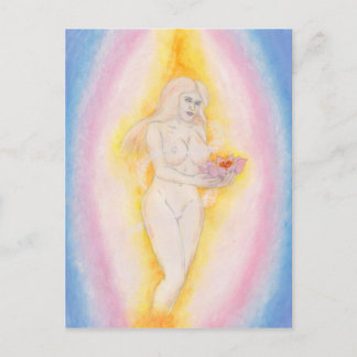 Watercolor Beautiful Goddess holding Lotus Flower Postcard