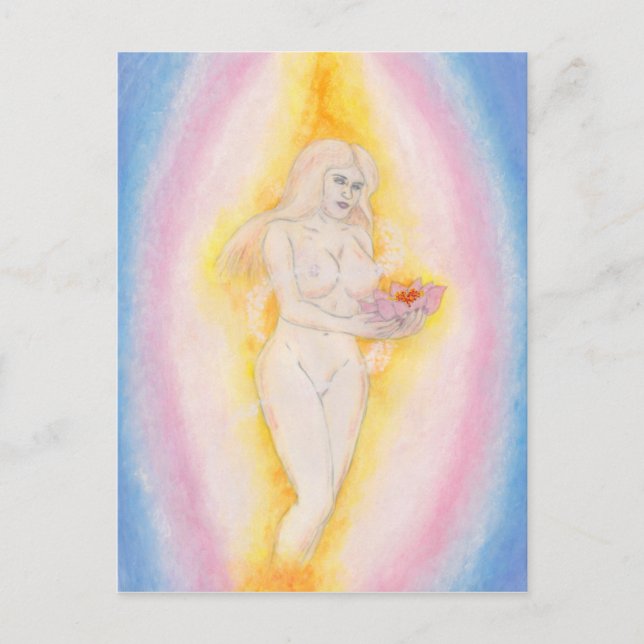 Watercolor Beautiful Goddess holding Lotus Flower Postcard (Front)