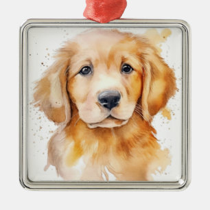 WATERCOLOR BEAUTIFUL GOLDEN RETRIEVER DOG METAL TREE DECORATION