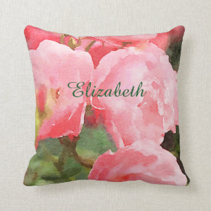 Watercolor Beautiful Pink English Roses Flowers Cushion