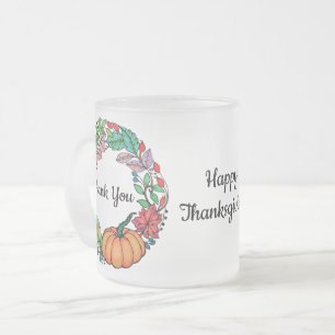 Watercolor Beautiful Pumpkin Wreath with leaves Frosted Glass Coffee Mug
