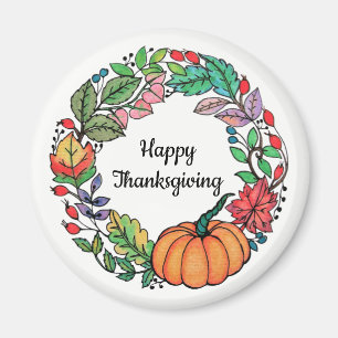 Watercolor Beautiful Pumpkin Wreath with leaves Magnet
