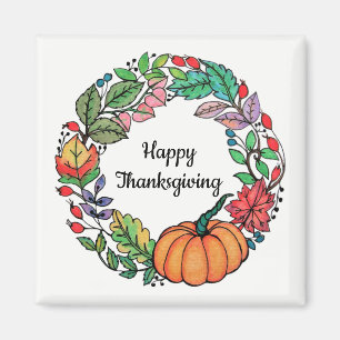 Watercolor Beautiful Pumpkin Wreath with leaves Magnet