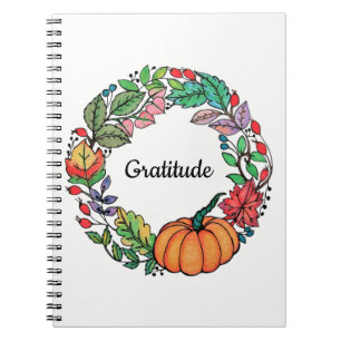 Watercolor Beautiful Pumpkin Wreath with leaves Notebook