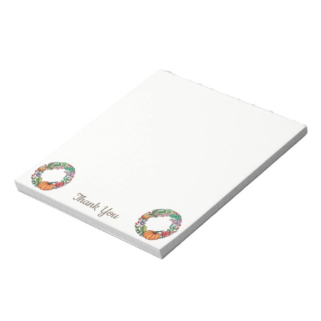 Watercolor Beautiful Pumpkin Wreath with leaves Notepad (Rotated)