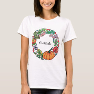 Watercolor Beautiful Pumpkin Wreath with leaves T-Shirt