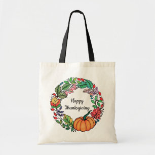 Watercolor Beautiful Pumpkin Wreath with leaves Tote Bag