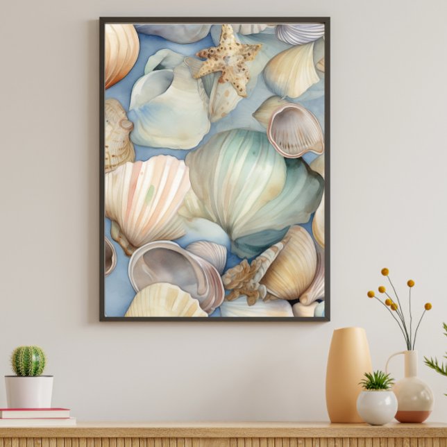 Watercolor Beautiful Seashells Pattern Poster   (Creator Uploaded)