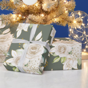 Watercolor Beautiful White Roses Garden Flower  Wrapping Paper