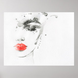 Watercolor beautiful woman face poster