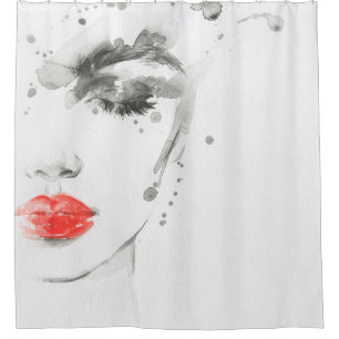 Watercolor beautiful woman face shower curtain