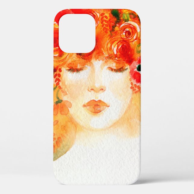 Watercolor beautiful woman wearing wreath Case-Mate iPhone case (Back)