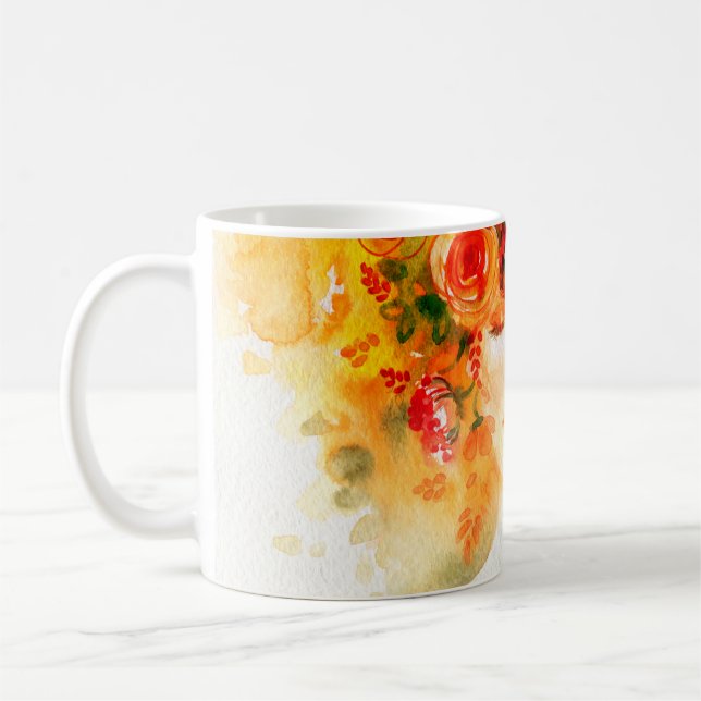 Watercolor beautiful woman wearing wreath coffee mug (Left)