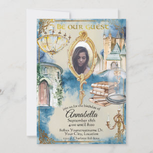 Watercolor Beauty and the Beast Photo Mirror Invitation