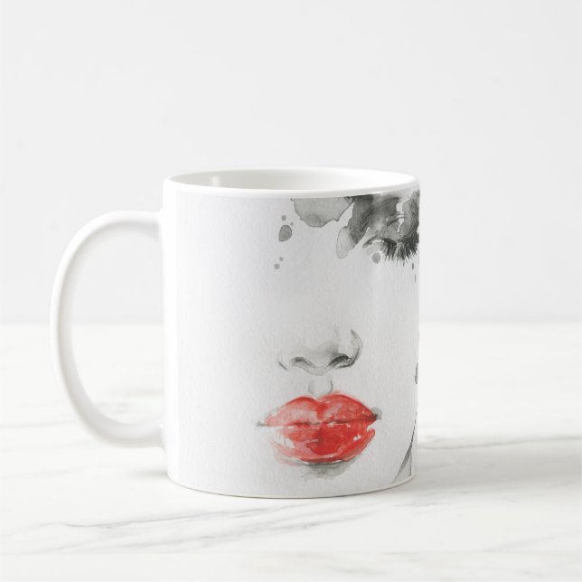 Watercolor Beauty: Female Portrait Illustration Coffee Mug (Left)