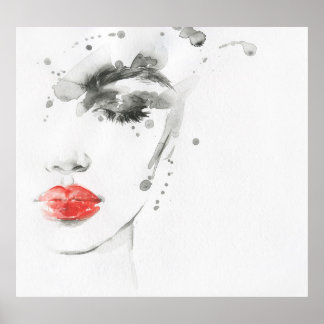 Watercolor Beauty: Female Portrait Illustration Poster