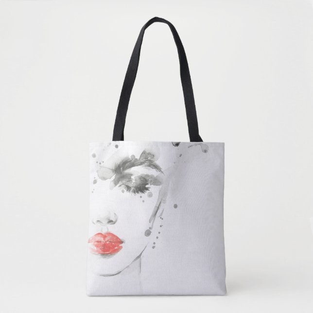 Watercolor Beauty: Female Portrait Illustration Tote Bag (Front)