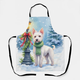 Watercolor Bedlington Terrier Lamppost Christmas Apron