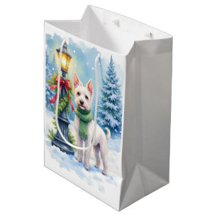 Watercolor Bedlington Terrier Lamppost Christmas Medium Gift Bag