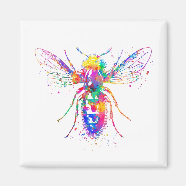 Watercolor Bee 2 Inch Square Magnet (Front)