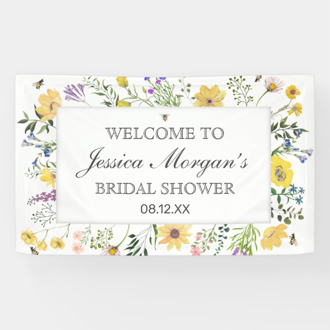 Watercolor Bee And Delicate Wildflower Baby Shower Banner (Horizontal)