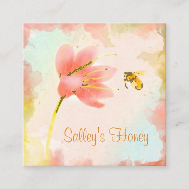 Watercolor Bee and Flower Honey Business Card (Front)