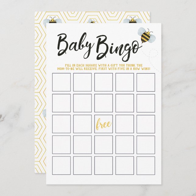 Watercolor Bee Baby Shower Bingo Invitation (Front/Back)