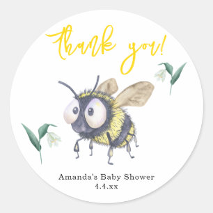 Watercolor Bee Baby Shower - thank you Classic Round Sticker