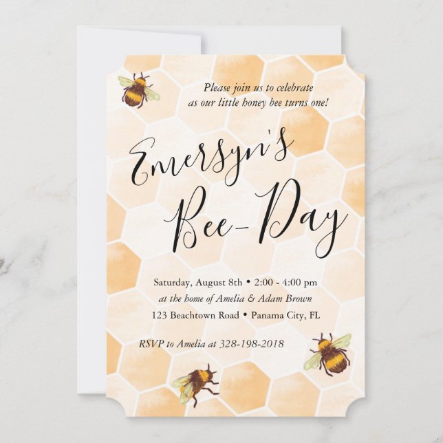 Watercolor Bee Birthday Invitation (Front)