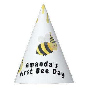 Watercolor Bee Day Birthday Party Hat