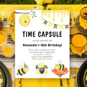 Watercolor Bee-Day Time Capsule 1st birthday Poster