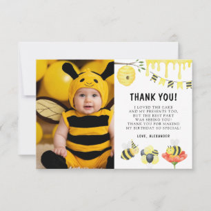 Watercolor Bee First Birthday Party Thank You Card