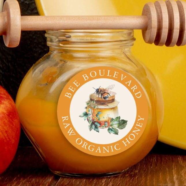 Watercolor Bee Honey Jar Classic Round Sticker (Creator Uploaded)
