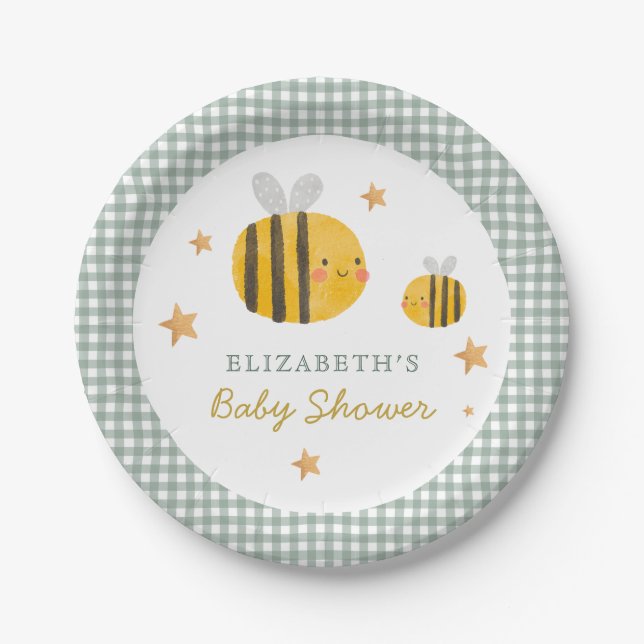 Watercolor Bee Honey Sweet  Baby Shower Paper Plate (Front)