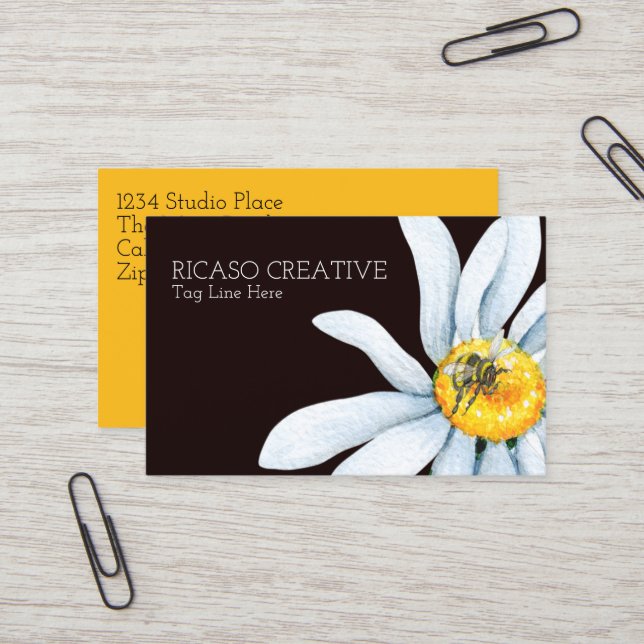 Watercolor Bee on Flower Personalised Business Card (Front/Back In Situ)