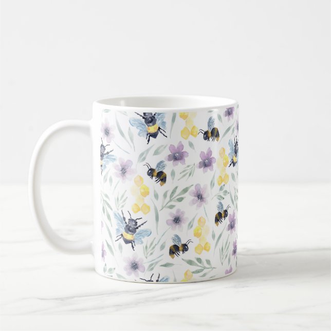 Watercolor Bee Pattern Coffee Mug (Left)
