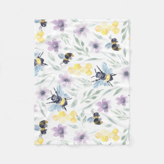 Watercolor Bee Pattern Fleece Blanket