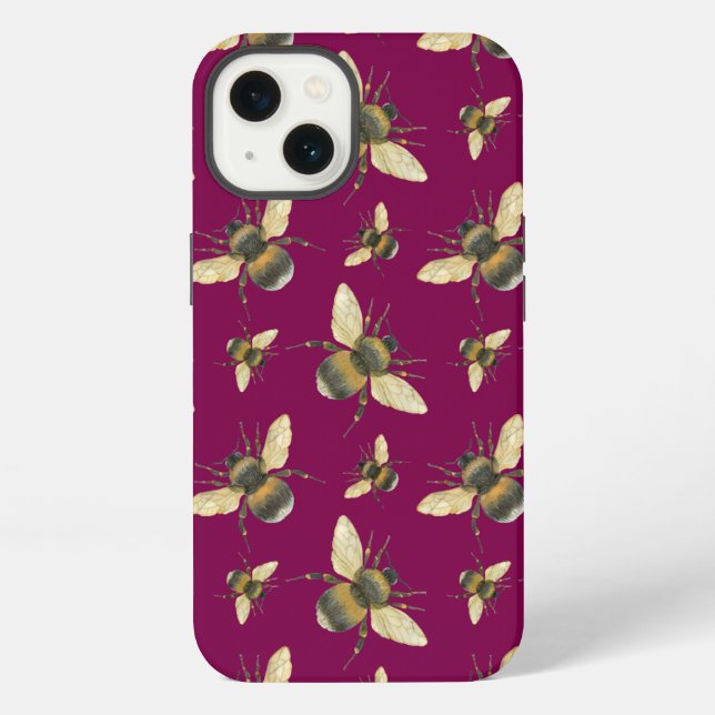 Watercolor Bee Pattern iPhone case (Back)