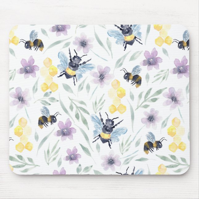 Watercolor Bee Pattern Mouse Mat (Front)