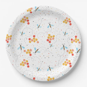 Watercolor Bee Pattern Paper Plate