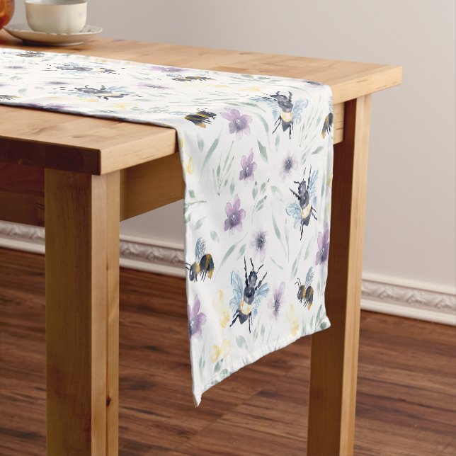Watercolor Bee Pattern Short Table Runner (In Situ)