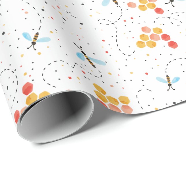 Watercolor Bee Pattern Wrapping Paper (Roll Corner)