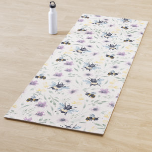 Watercolor Bee Pattern Yoga Mat