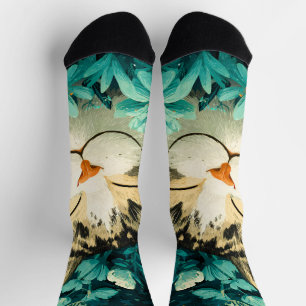 Watercolor Bee Sleeping Cat Flower Garden Socks