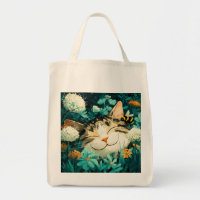 Watercolor Bee Sleeping Cat Flower Garden