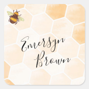 Watercolor Bee Square Sticker