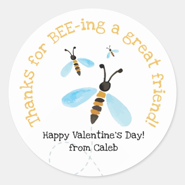 Watercolor Bee Valentine Sticker (Front)